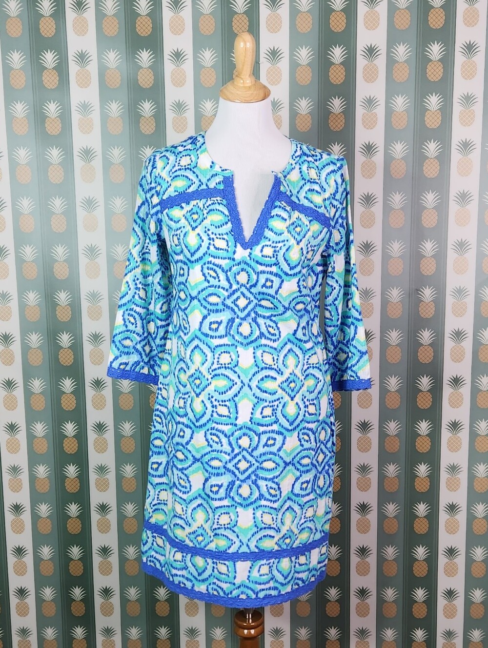 Vineyard Vines Blue & Aqua Patterned Tunic Dress